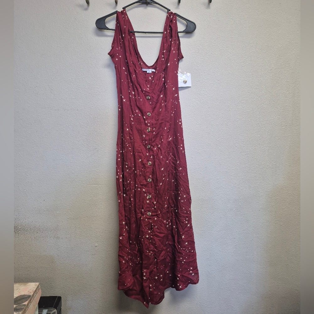 O'Neill Burgundy Maxi Dress with Button Detail